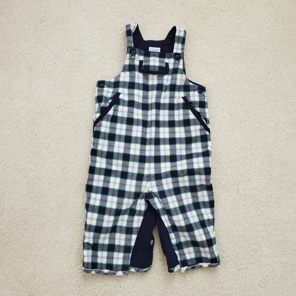 Janie and Jack Baby Boys' Blue, Green Plaid Cotton Overalls sz0-3m